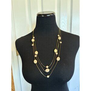Vintage Signed SP Avon 3 Strand Layered Goldtone Chain Necklace Cream Cabochons
